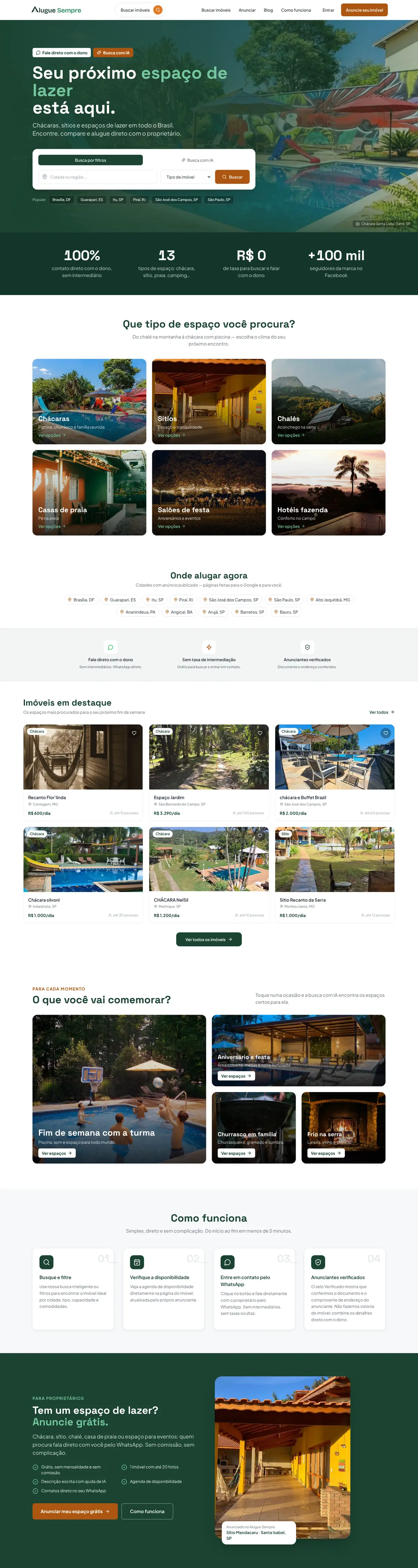 Full page of the Alugue Sempre website