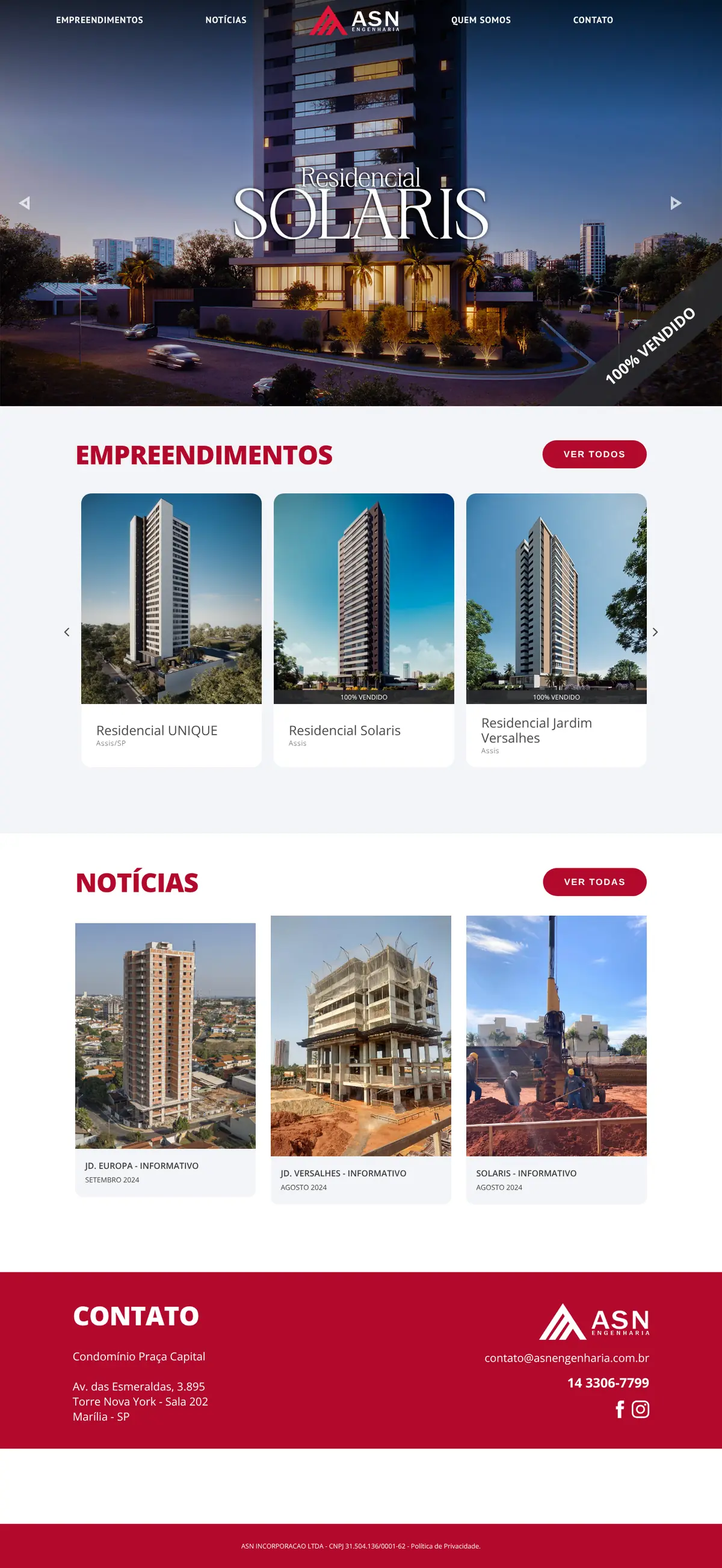 Full page of the ASN Engenharia website