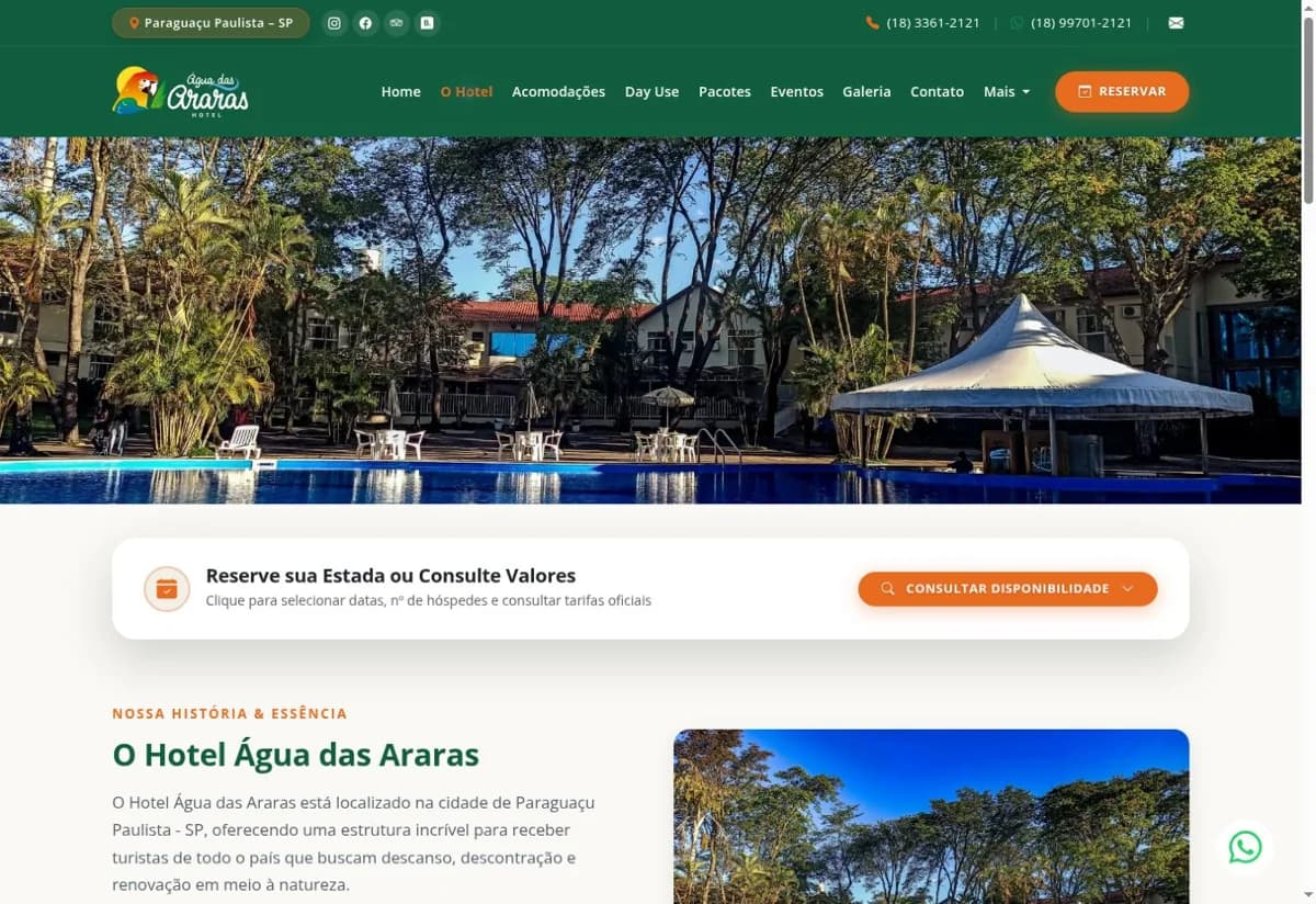 Captura do site Hotel Água das Araras